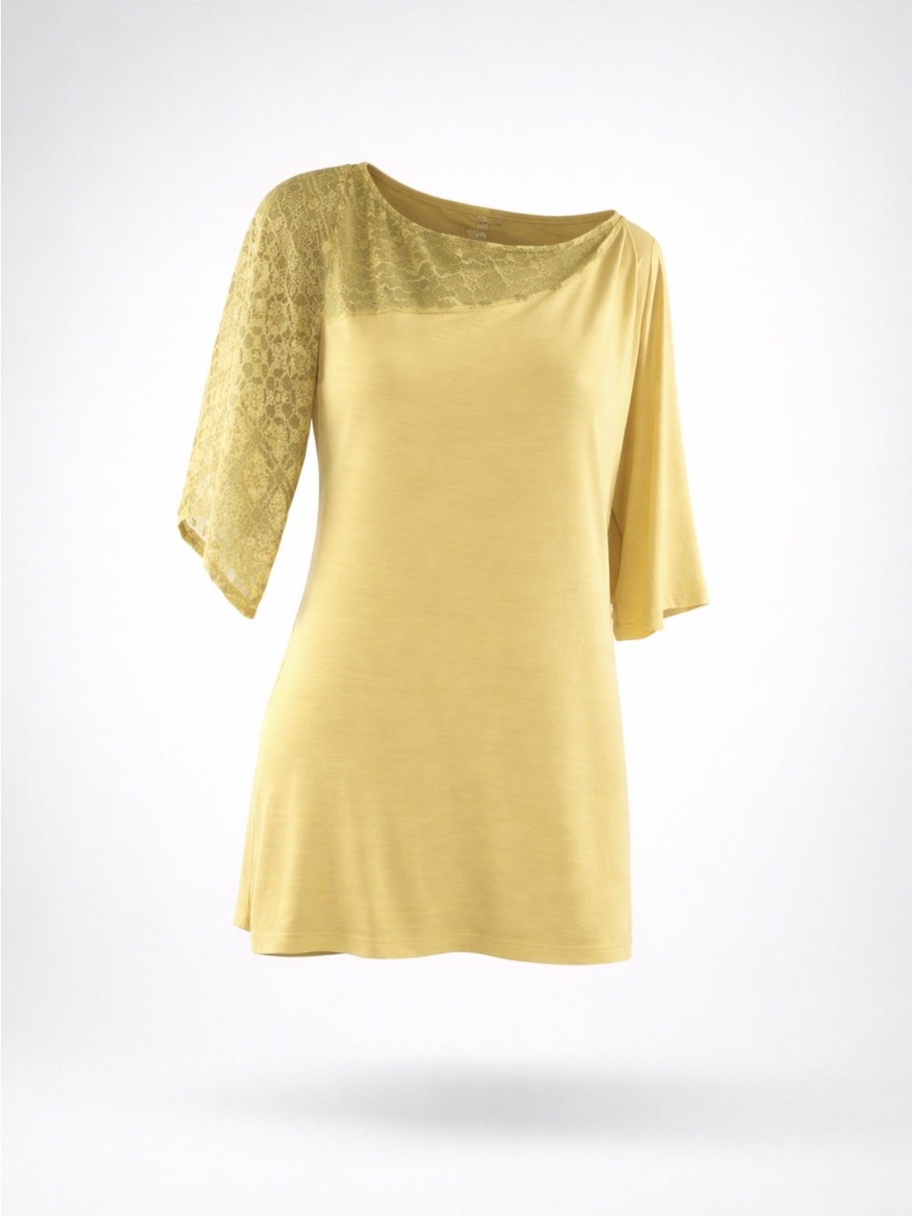 ElegantBohemian Language Asymmetrical Yellow Short Sleeve Tee